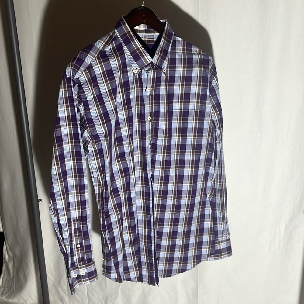 Peter Millar Purple and White Plaid Button-Down Shirt